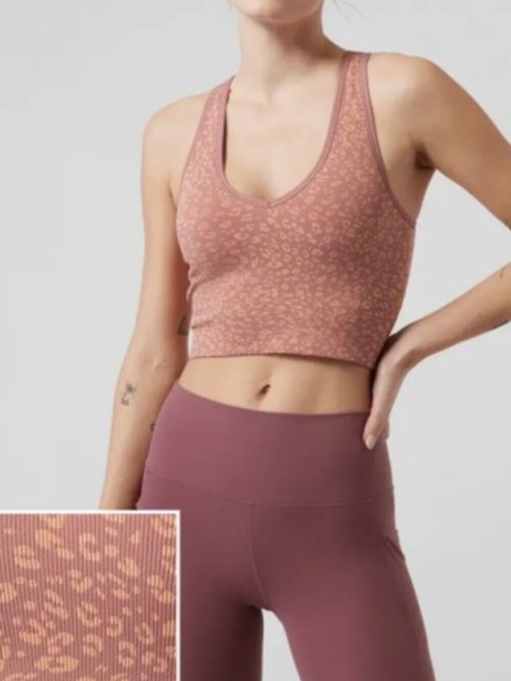 Athleta Aurora Seamless Crop ribbed tank top Ocelot Spot Bright Peach